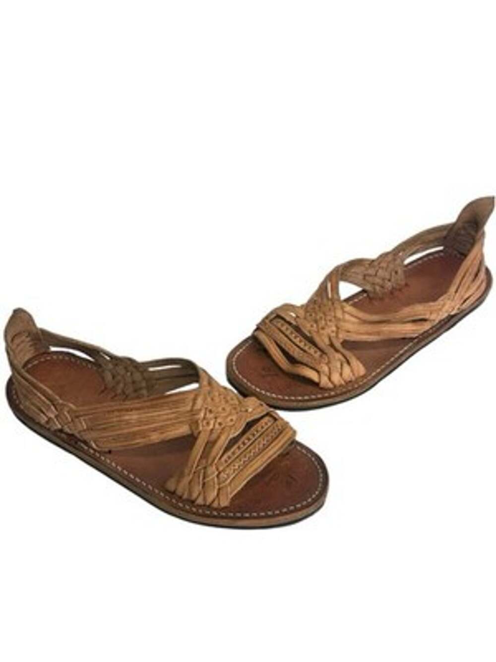 Mexican Huarache Mens Size 10 Tan Woven Leather Flat Sandals handmade